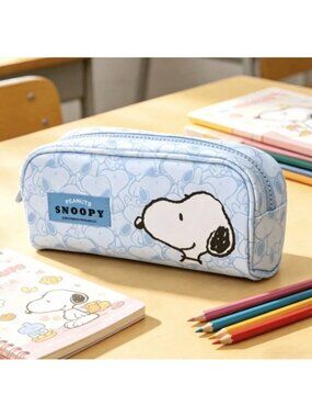Snoopy Blue Canvas Zipper Pouch Makeup Pencil Cosmetic Storage Organizer Peanuts